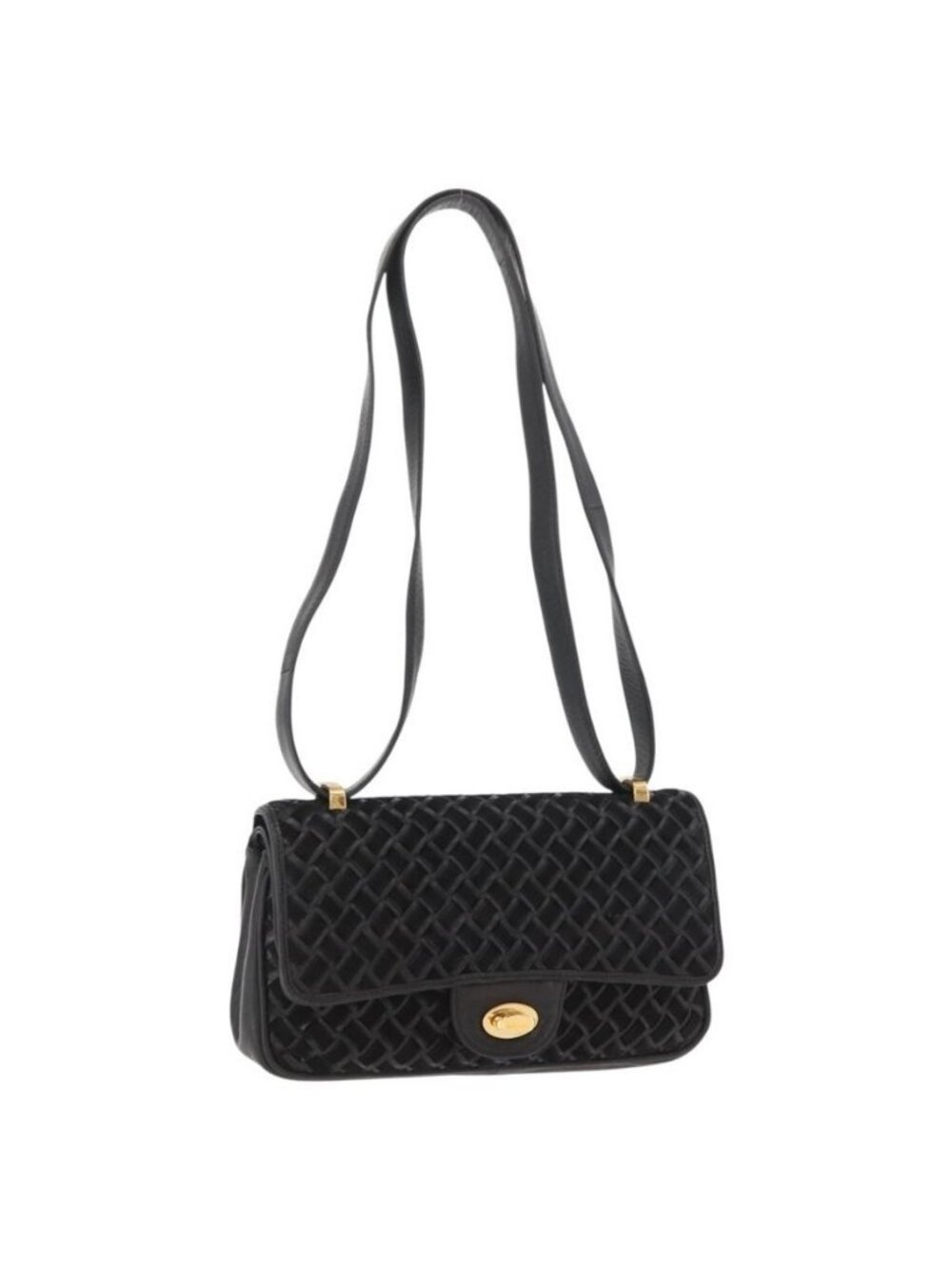 Authentic BALLY Shoulder Bag Leather Black Gold